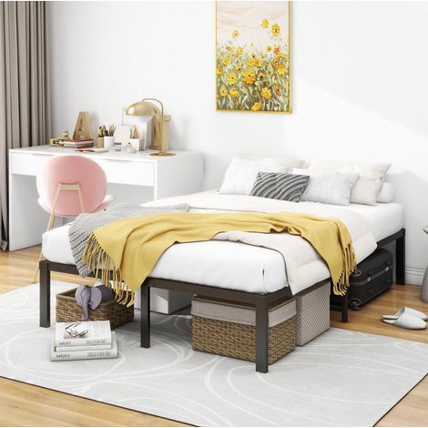 Bettgestell 120x200 cm en métal noir, plateforme stable, sans boxspring, 200 kg (1/5)