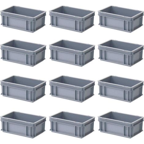 BRB Lot de 12 bacs Euro avec 2 poignées, L x l x H 300 x 200 x 120 mm, gris, poids 0,4 kg