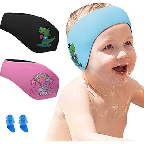 Bandeau de Natation Enfant avec Bouchons d'Oreilles - Protection Auditive en Néoprène Élastique pour Piscine, Plage et Sports Nautiques (Bleu, M) (1/5)