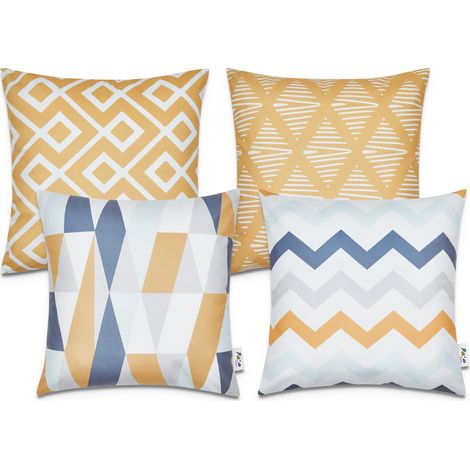 Paco Home Kissenbezüge Deko Wohnzimmer Geometrisch Muster Kissenbezug Sofa Zierkissenbezug Gelb, 4pcs-Set