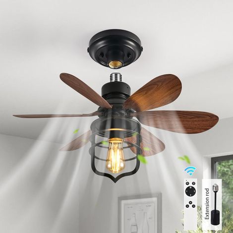 Ganeed Avvitare Presa Della Luce Del Ventilatore Da Soffitto Con Telecomando E27 Piccoli Ventilatori Per Camera Da Letto Agriturismo Lampada In Stile Industriale Lavanderia Garage Corridoio Foyer Nero (1/5)