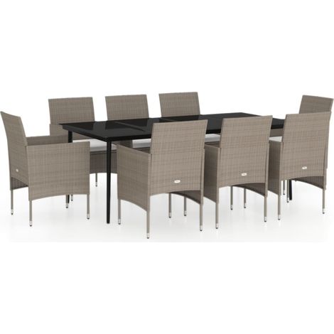 Juego de comedor de jardín muebles de exterior cojines 9 piezas beige/negro 020014184 (1/5)