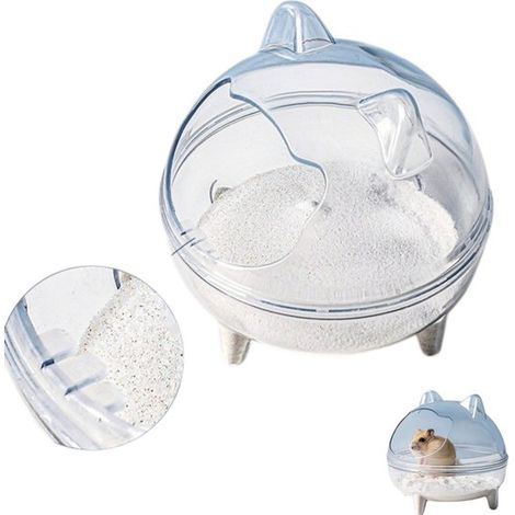 Transparant hamsterbad met badzand - Hamsterbadkuip - Hamstertoilet - Zandbad voor kleine dieren - Transparante zandbak - Geschikt voor kleine dieren - 11.410cm cm (1/5)