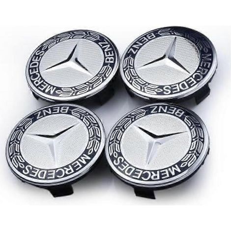 Veeki Mercedes Lot de 4 enjoliveurs centraux de jantes en alliage, taille 75 mm, noir Benz (1/3)