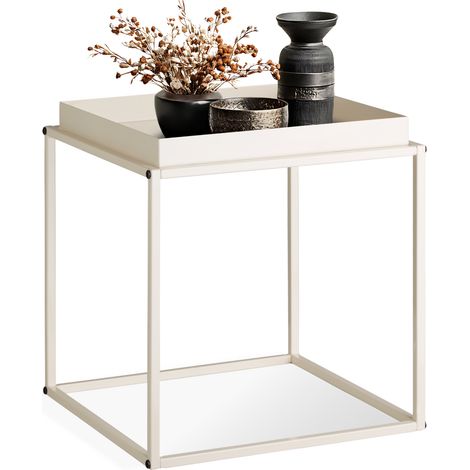 Table d'appoint empilable avec une étagère crème (1/5)