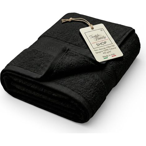 Telo Doccia Nero 100x150 in Spugna 100% Cotone 450 g/m² Made in Italy