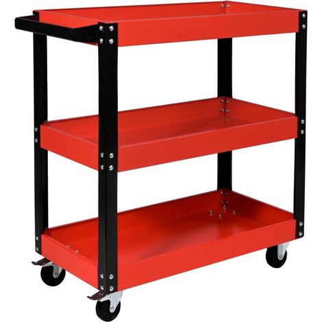 ORION91 Carro de Herramientas con Ruedas Carro de Taller Mecánico 3 Bandejas de Almacenamiento Rojo y Negro Metálico Asa Lateral Hogar Almacén Bricolaje Taller (70x35x76 cm) - SpazioLuzio - Unidad (1/5)