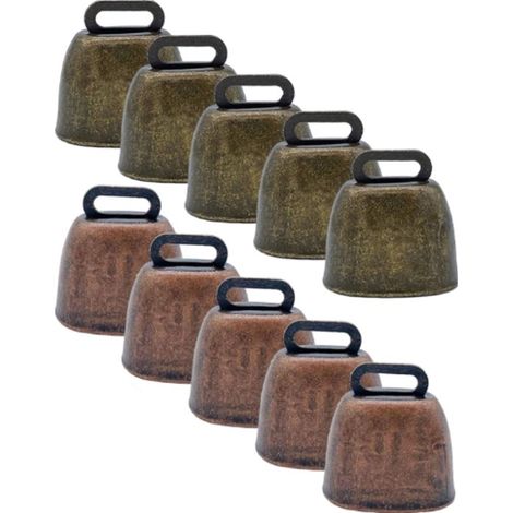 10 piezas, Cencerro, Cencerros, Granja, Campana, Campana de metal para vacas, Campana para cabras, Bronce5 + Bronce rojo5, Metal, 3537 mm (1/5)