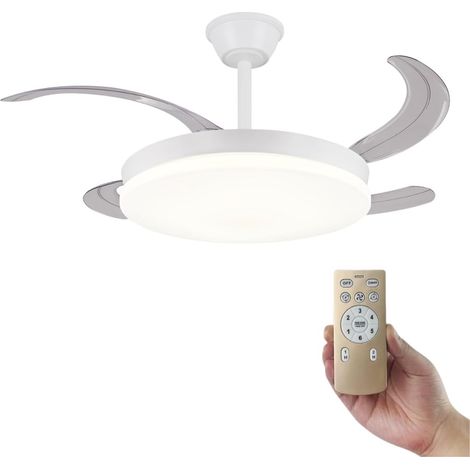 Ventilador techo LED retráctil 72W DC 122 cm silencioso 6 velocidades, Blanco