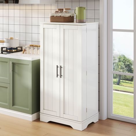 Meuble de cuisine 120 x 60 x 40 cm avec lumière LED à capteur, grand buffet de rangement 2 portes avec étagères réglables et rangements de porte – adapté à la cuisine, salle à manger ou salon, blanc (1/5)