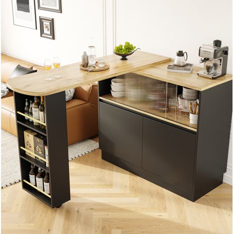 MEUBLIV mueble bar giratorio 90x45x100 cm negro, almacenaje multifunción, sin colchón (1/5)