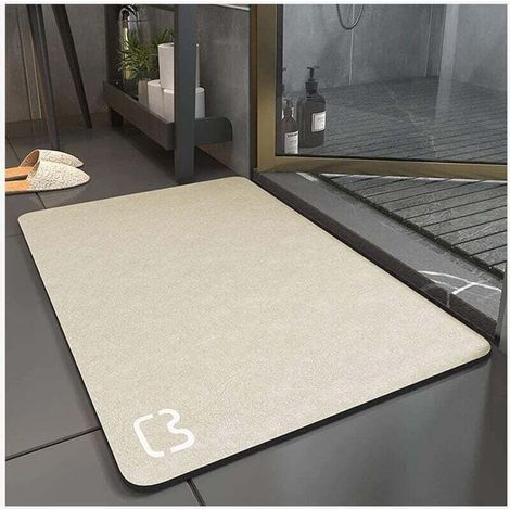 Tapis Douche Antidérapant Absorbant Diatomite Microfibre Doux Séchage Rapide 50x80cm Beige