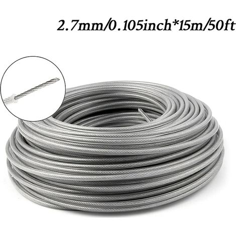 (15 m x 2,7 mm) Fil de coupe-bordures en nylon et acier, long rouleau rond, pour tondeuse à gazon. (1/5)