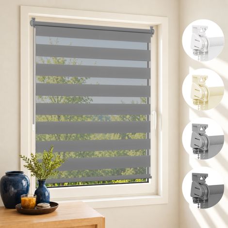 aubor Store Enrouleur Jour Nuit sans Perçage, Gris Foncé, 45l x 120L cm (1/5)