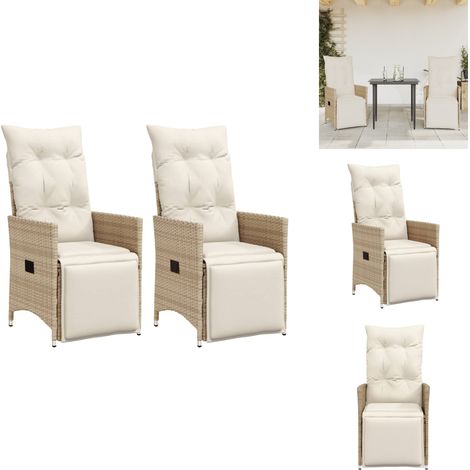 Chaises inclinables de jardin lot de 2 et coussins beige rotin - Chaise De Jardin Inclinable - Fauteuil De Jardin - Mobilier De Jardin - Chaise Patio - Résine Tressée (1/5)