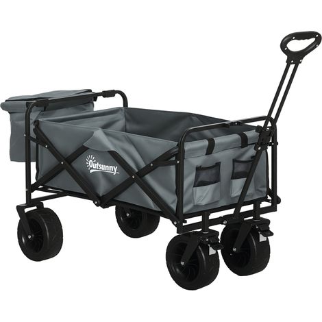 Outsunny Bollerwagen Faltbarer Transportwagen, Lastenwagen mit Kühltasche, Strandwagen mit ausziehbarem Griff, Gartenwagen bis 100 kg Belastbar, Oxford, Dunkelgrau (1/5)