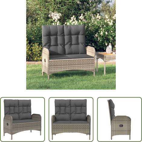 vidaXL Rattanbank - Gartenbank mit Liegefunktion und Kissen 107 cm Poly Rattan Grau (1/5)