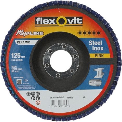Disque à lamelles MEGA-LINE ROSE - Ø 125 mm - Grain 40 - FLEXOVIT