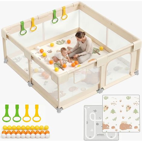 Beige Parc Bebe avec Tapis - 150x150cm Parc Enfant Sécurisé (1/5)