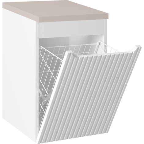 Meuble bas de salle de bain NOVA blanc avec panier à linge et plan cachemire 40 cm (1/5)