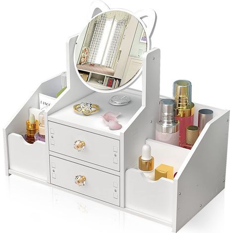 1 Boîte de rangement maquillage, Miroir pivotant 360°, Compartiments multiples, PVC résistant, Pour salle de bain(Troisième trimestre : septembre) (1/5)
