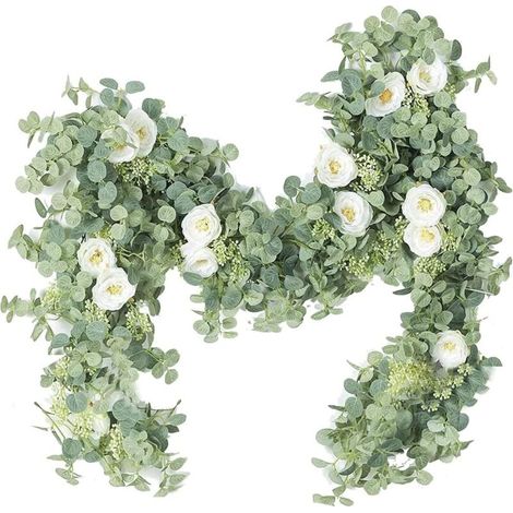 Couronne d'eucalyptus Artificielle avec Roses de Champagne et d¨coration Murale de Feuilles d'eucalyptus (1/5)