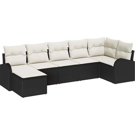 Sofa Set with Cushion with Storage 7 pcs Black Poly Rattan vidaXL