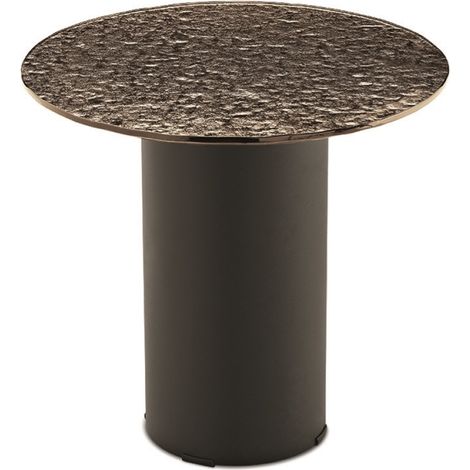 Tavolino tondo WAYLON 45 con base in metallo Nero e piano in vetro martellato Bronzo (1/2)