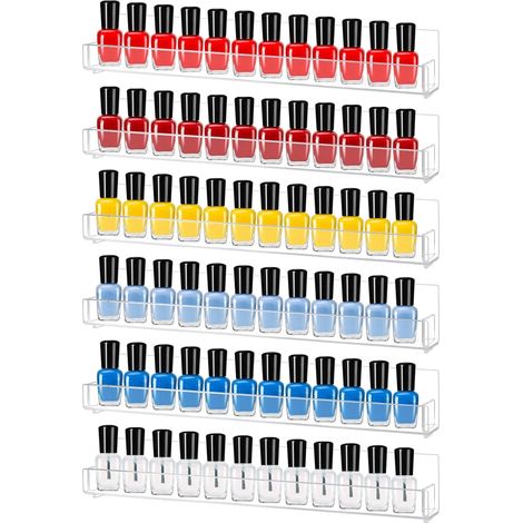 6 Pièces - Présentoir Vernis - Organisateur Acrylique - Support Mural Transparent pour 90 Bouteilles - Rangement Maquillage et Parfum pour Salon ou Salle de Bain - Transparent - 38x4x5 cm (1/5)