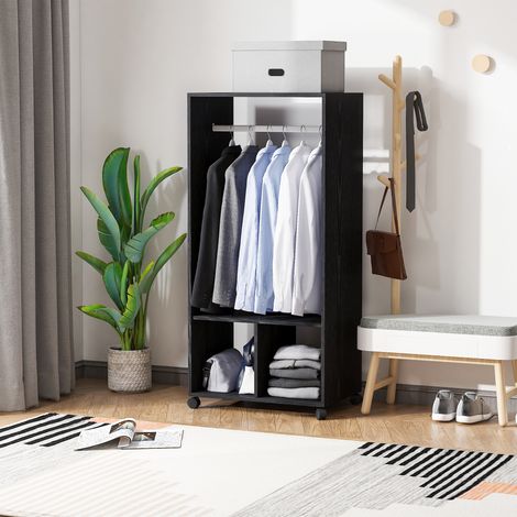 Armoire penderie étagère 2 niches penderie 4 roulettes pivotantes dimensions 60L x 40l x 128H cm couleur Noir