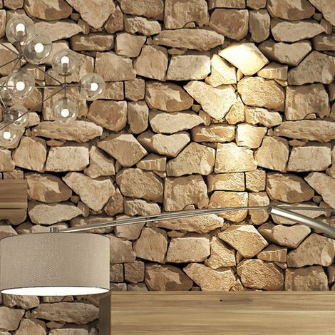 Rustic Stone Brick Textured Wallpaper (1/5)