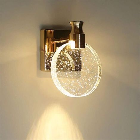 Modern and creative LED crystal wall light with round bubble crystal shade, gold bedside lamp for living room, bedroom, hallway, three colors, diameter 16 cm (1/5)