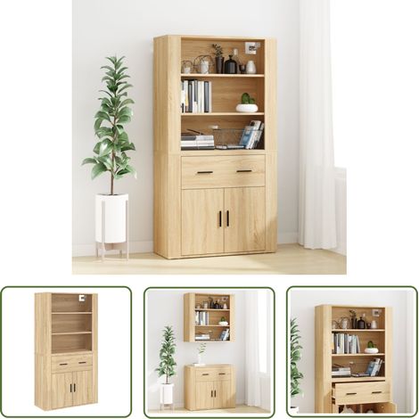 The Living Store Buffet haut Chêne sonoma Bois d'ingénierie - Buffet Design - Buffet Moderne - Buffet En Bois - Buffet Rangement - Buffet Mural (1/5)