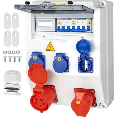 Coffret Électrique de Chantier,Répartiteur Mural,Distributeur de Courant Électrique avec Disjoncteur,Prise et Prise,Compteur électrique - Distributeur de Puissance Consommée (1/5)