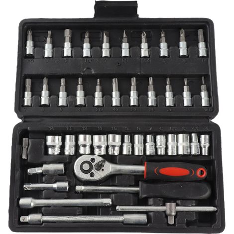 Ortviai Jeu de 46 outils de réparation automobile avec cliquet et tournevis – Acier chromé-vanadium, finition polie, boîtier noir (1/5)