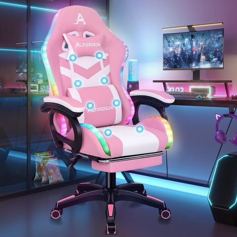 Gaming Stuhl Massage RGB LED Bürostuhl Ergonomisch mit Kopfstütze Lendenkissen (1/5)