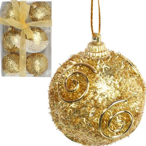 Set di 6 palline decorative glitterate dorate resistenti - 5 cm (1/4)