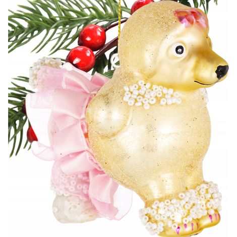 Piccola pallina di vetro decorata, a forma di barboncino, ciondolo per albero di Natale (1/5)
