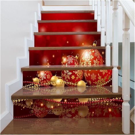 Autocollants D'escalier De Nol, Pvc Auto-adhsifs Peintures Murales De Nol Motif De Boule Autocollants Muraux De Nol Dcor La Maison 39.3"wx 7" H (1/5)