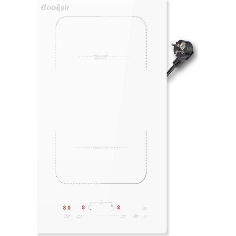 Cooksir - Plaque à Induction Blanch 2 Feux, Plaque de Cuisson Induction Encastrable 30CM avec Prise, Zone Flexible, 3500W, Curseur Tactile, Verrouillage de Sécurité, 230V (1/5)