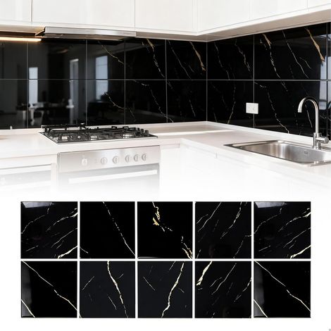 Panneaux Muraux 3D Autoadhésifs Aspect Pierre Noir, Carreaux étanches Brique, 30x30cm Revêtement Mural Autoadhésif PVC pour Studios D'Enregistrement, Salles de Jeux, Maison, Bureau,10 Pièces (1/5)