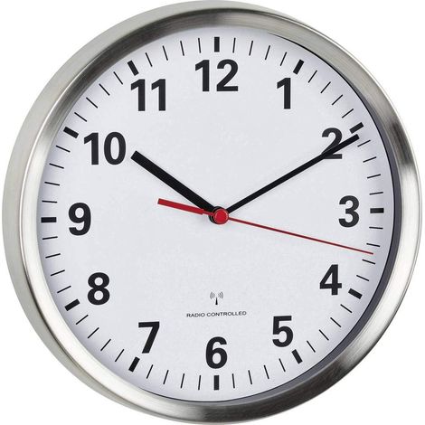 Horloge Murale Radio-piloté, avec Mouvement Sweep Silencieux, Verre, Horloge silencieuse, Horloge Murale analogique, Argente/Blanc (1/4)