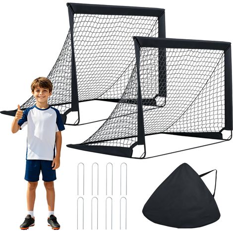 COSTWAY Set di 2 Porte da Calcio Pieghevoli per Bambini, 120 x 90 x 92 cm (1/5)