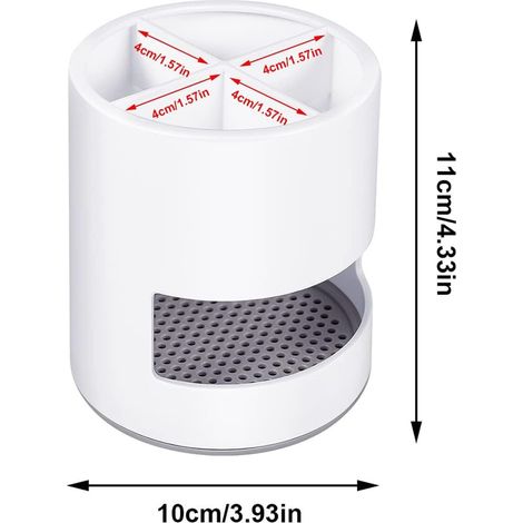 Weißer Zahnbürstenhalter mit Abfluss, 4 Fächer, belüftet, schimmelresistent, ideal für Badezimmer, Küche und Arbeitsplatte.