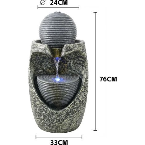 Köhko® Gartenbrunnen 17004 „Steinquell Aura“ mit LED – Moderner Gartenbrunnen in Natursteinoptik für Garten und Terrasse