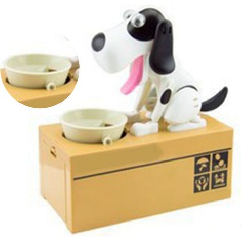 Tirelire en forme de chien mignon pour enfants, motif chien noir et blanc, taille unique. (1/5)