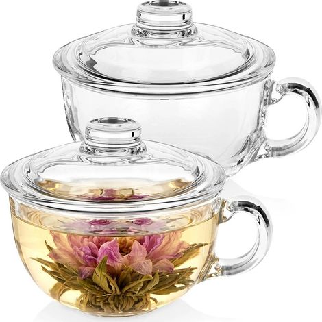 Glass Mugs with Lids, 520 ml, Set of 2 (1/5)