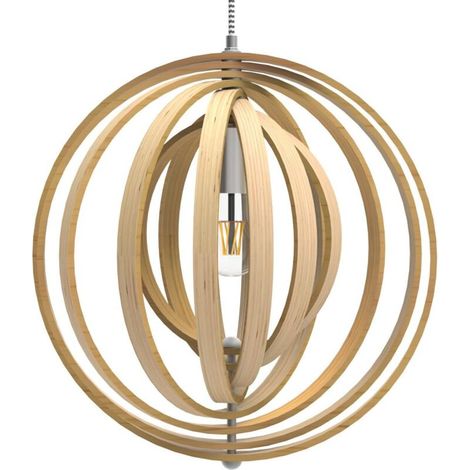 Ineasicer Lampe de Plafond LED en Bois Plafonnier Lustre du Style Moderne Vintage en Forme de Sphère Bandes de bois Ajustable pour Restaurants, Chambre, Salon, Salle de Bain, Café-bar, Cuisine (1/4)