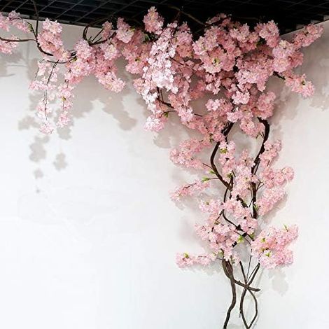 Fleur Artificielle 105 Cm Faux Cerisier Fleur Arbre 3 Fourche Sakura Branche Fleur Artificielle Soie De Mariage Fond Décoration Murale,AAFGVC