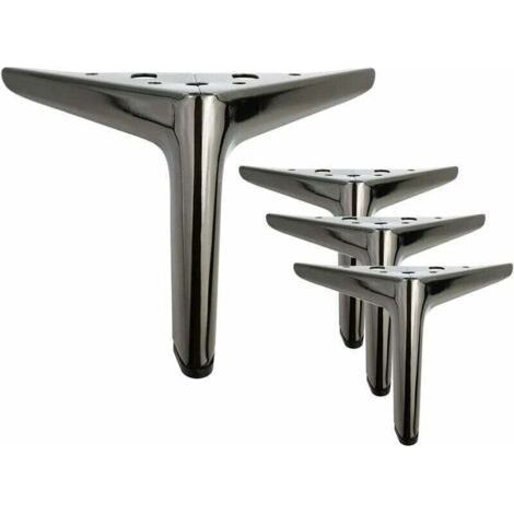 Pack de de 4 pieds de meuble triangulaires noirs en titane de 12 cm, XU, Finition polie galvanisée, Adaptés aux armoires, Canapés, Tables basses, Meubles TV et autres meubles. - (1/4)